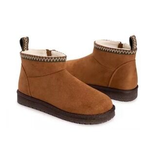 MUK LUKS Women Size 10W Wide Larissa Boot Chestnut‎ Brown Faux Suede Faux Fur